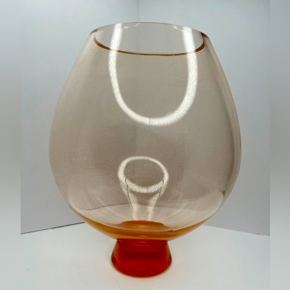 La Murrina Pink & Gold Flecks Glass Vase Brandy Snifter Murano Factory Italy 10”